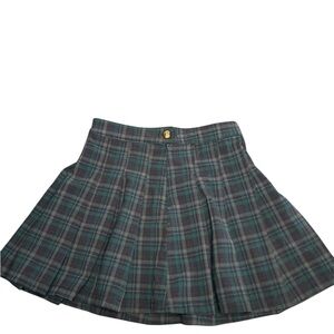 American Eagle Outfitters Green and Blue Pleated Skater Mini Skirt